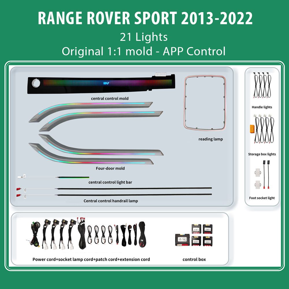 DIQ AMBIENT RANGE ROVER SPORT (L494) TRIM mod. 2013-2022  (Digital iQ Ambient Light for LAND ROVER RANGE ROVER SPORT L494 mod. 2013-2021 with 21 Lights)