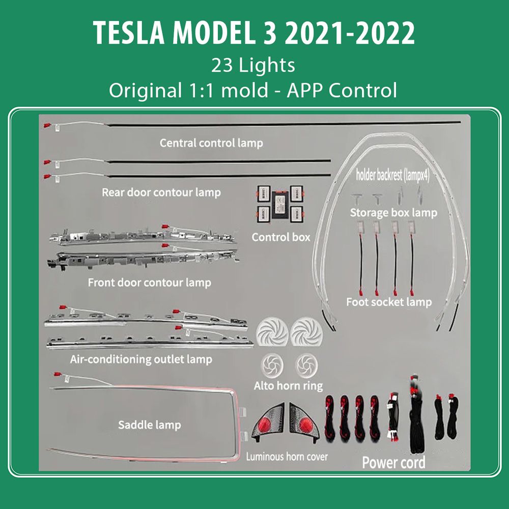 DIQ AMBIENT TESLA MODEL 3 mod.2021> (Digital iQ Ambient Light for Tesla Model 3 mod. 2021-2025 with 23 Lights)