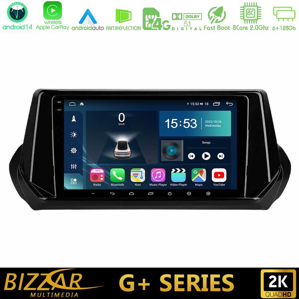 Bizzar G+ Series Peugeot 208/2008 2019-2023 8Core Android14 6+128GB Navigation Multimedia Tablet 9"