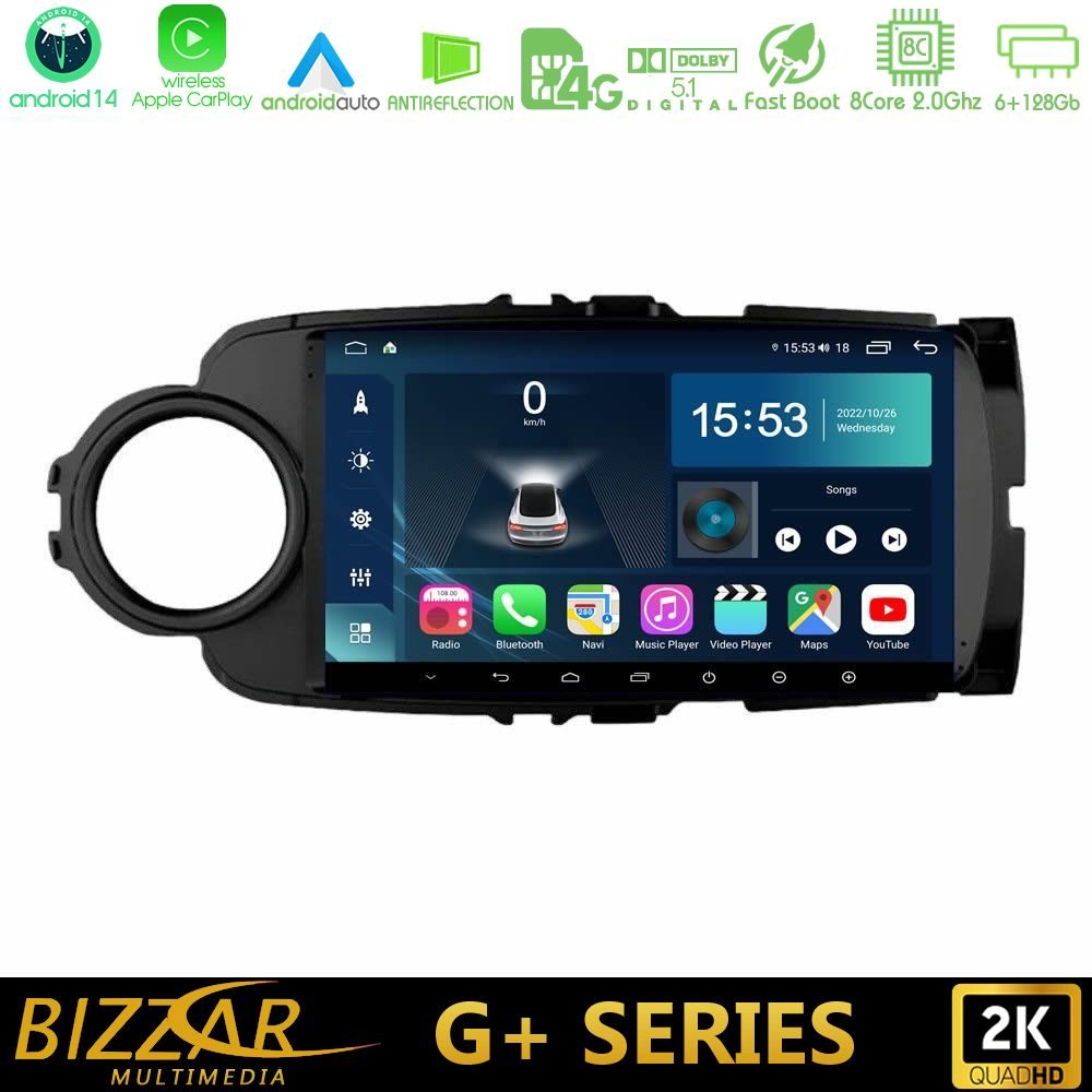Bizzar G+ Series Toyota Yaris 8core Android14 6+128GB Navigation Multimedia Tablet 9" (Μαύρο Χρώμα)